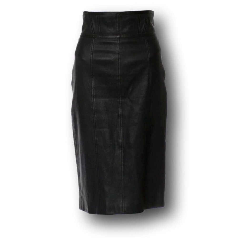Burberry Leather Black Lambskin Leather Midi Pencil Skirt Zip Closure Medium 6
